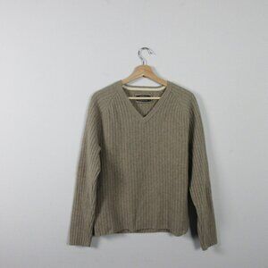 Club Monaco 100% Wool V-Neck Sweater Men's L Ribbed Pullover Casual Green 436